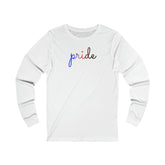 Polyamory Pride Long Sleeve T-Shirt: Flowing Cursive 'Pride' in Gradient Hues